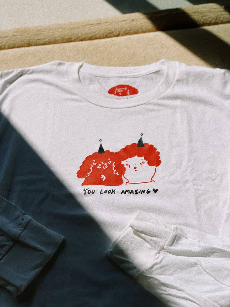YOU LOOK AMAZING / 小狗長袖白 Tee - 帽T/大學T - 棉．麻 黑色