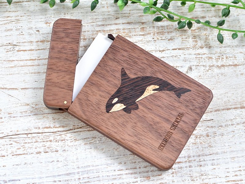 Wooden business card holder / Killer Whale (Orca) /walnut - Card Holders & Cases - Wood Brown