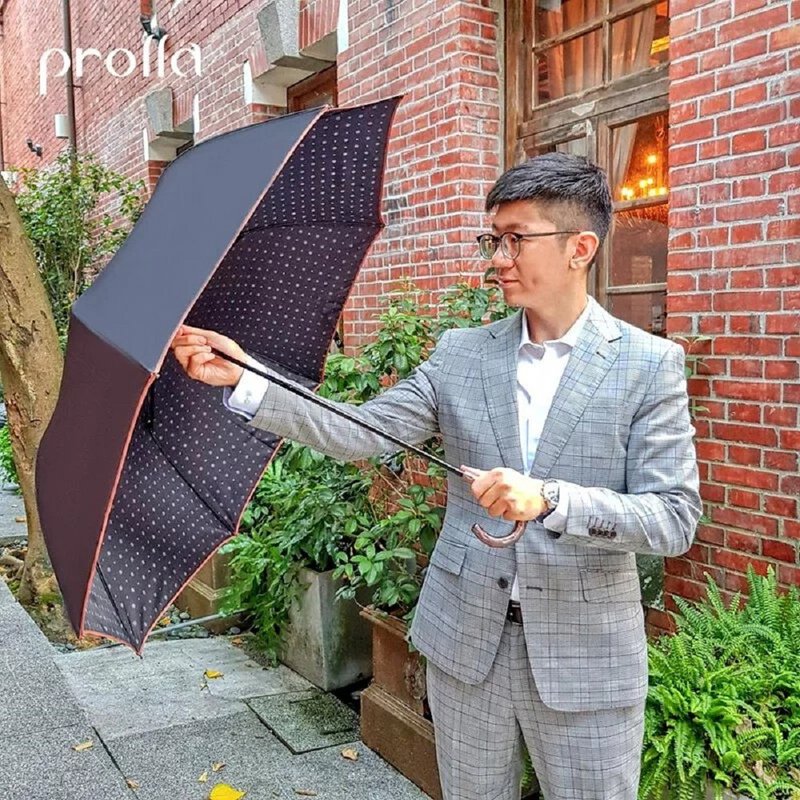 8 Bone Smooth Wooden Grip British Gentleman Folding Male Large Umbrella | Anti-UV Shading | - ร่ม - วัสดุกันนำ้ 