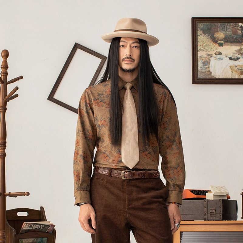 SOARIN英倫復古純棉印花襯衫(2437C343) - 男襯衫/休閒襯衫 - 棉．麻 卡其色