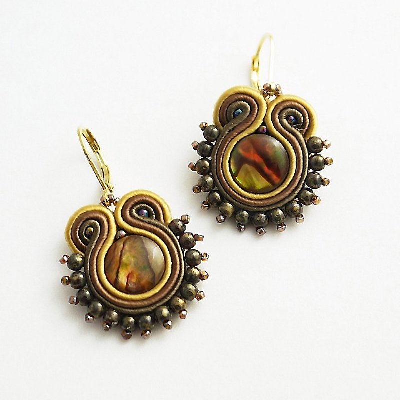 Hand-stitched lace earrings ST161022 - Earrings & Clip-ons - Semi-Precious Stones Brown