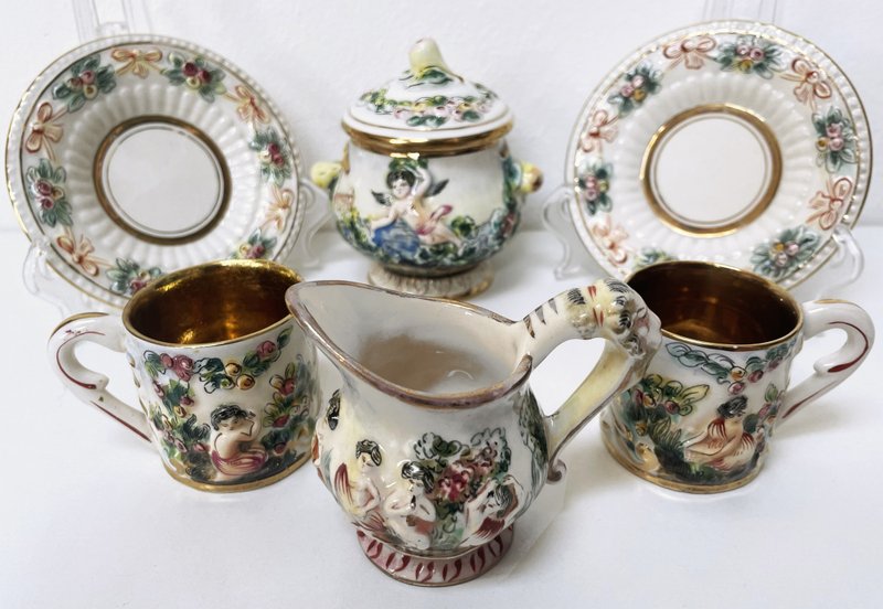 Capodimonte – Coffee set for 2 - Pottery & Ceramics - Pottery Multicolor