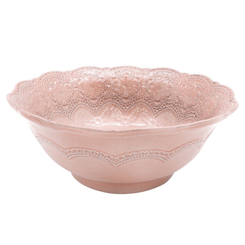 義大利VBC casa-手工浮雕蕾絲系列25cm沙拉碗(粉紅色/9.8吋) - 碗 - 陶 粉紅色