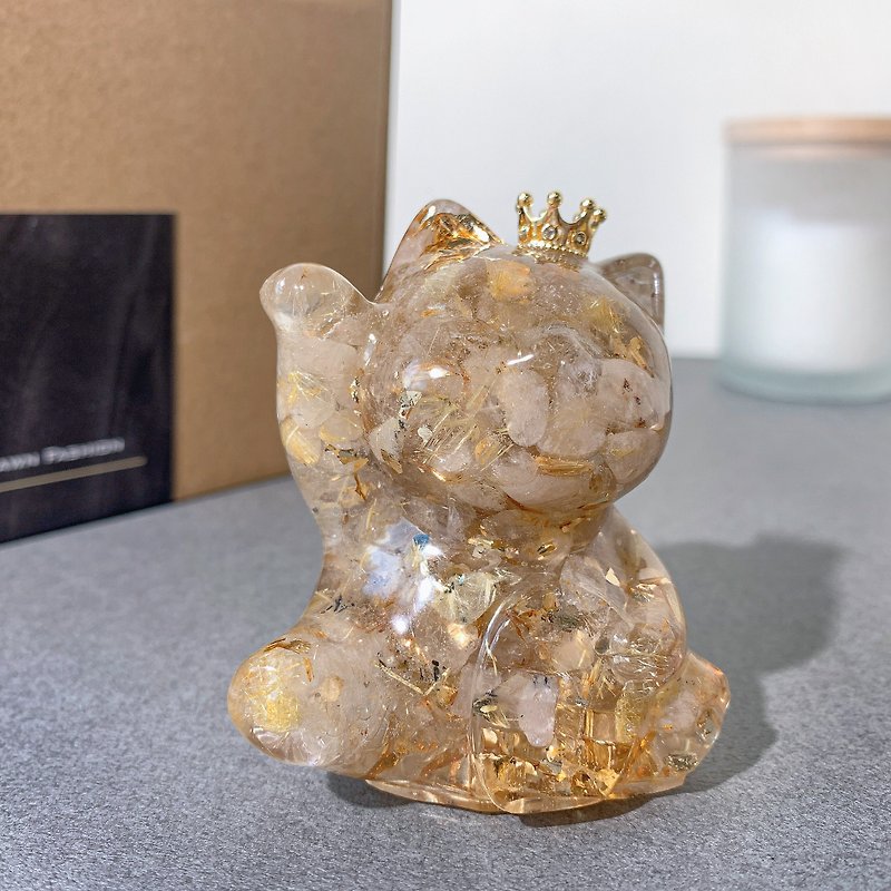 Crystal Lucky Cat L Size | Natural Stone Decoration | New Year's Gift New Year's Decoration | White Crystal and other 4 types - Items for Display - Crystal Multicolor