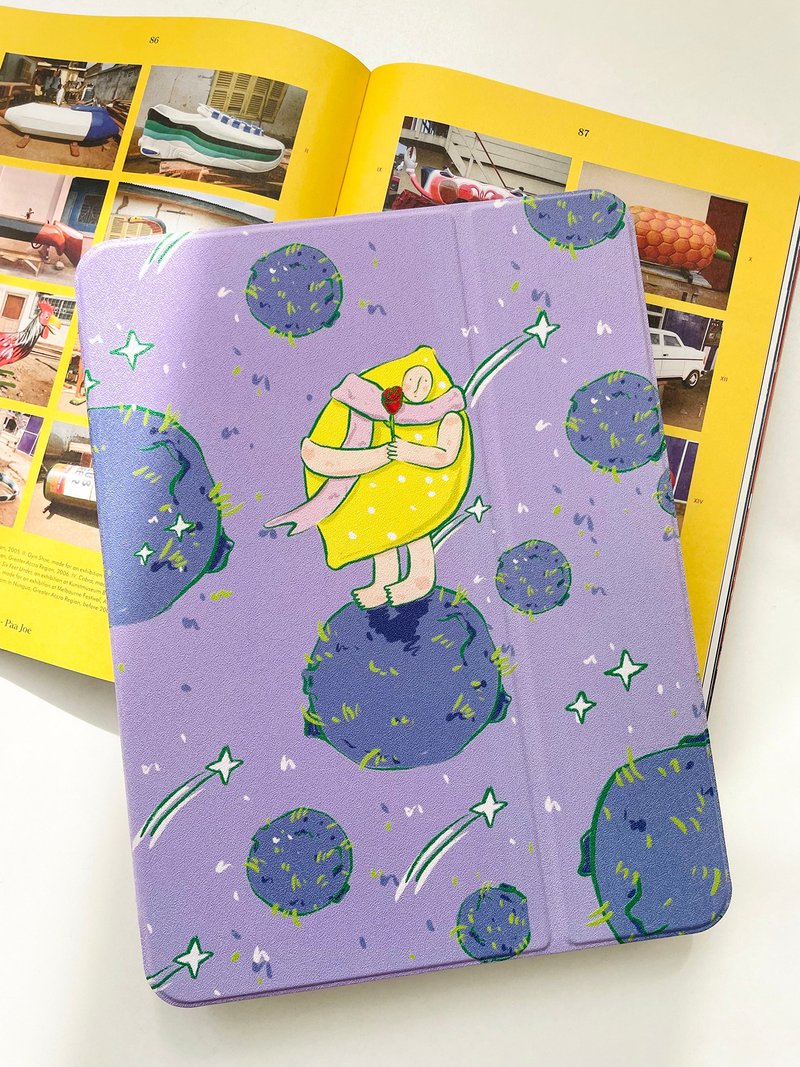 Little Elephant Flower Research Institute original illustration Little Prince Lemon IPAD rotating acrylic protective case - Tablet & Laptop Cases - Other Materials 