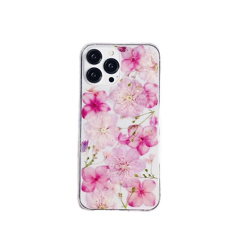 FeimeiPresents 粉紅繡球 櫻花 手工押花手機殼 適用於iPhone Samsung Sony全系