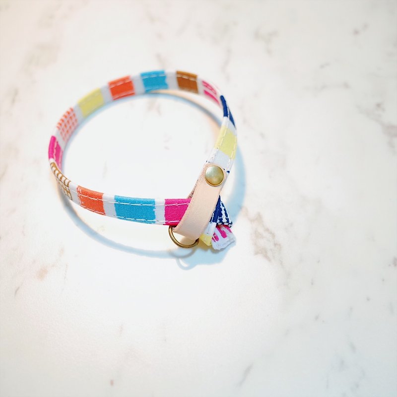 Cat collar with color imprint, striped square, planted pu leather with bell, can be purchased with tag - Collars & Leashes - Cotton & Hemp 