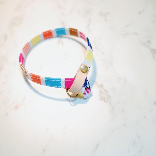 Michu Pet Collars #美珠手作 貓 項圈 彩色印記 條紋 方塊 植楺皮 附鈴鐺 可加購吊牌