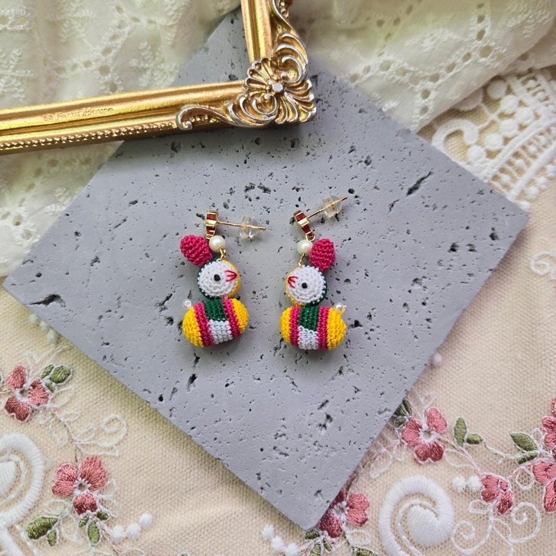 (Customized) Mid-Autumn Festival Limited | Crochet | Traditional Rabbit Lantern Earrings - ต่างหู - งานปัก หลากหลายสี