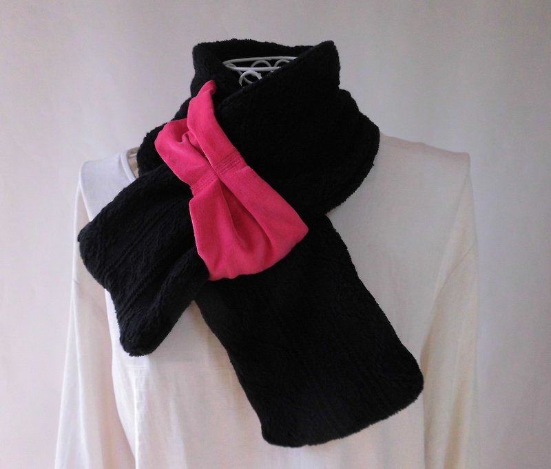 Reversible neck warmer, black, knit, fleece, velveteen - Knit Scarves & Wraps - Polyester Black