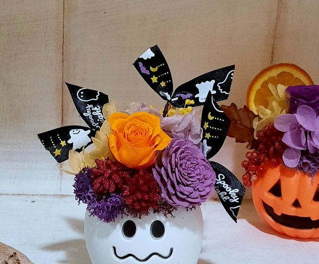 ハロウィンおばけ型ドライフラワーポット 不滅の花 ハロウィンアレンジメント おばけ型 ショップ Majalis 置物 Pinkoi