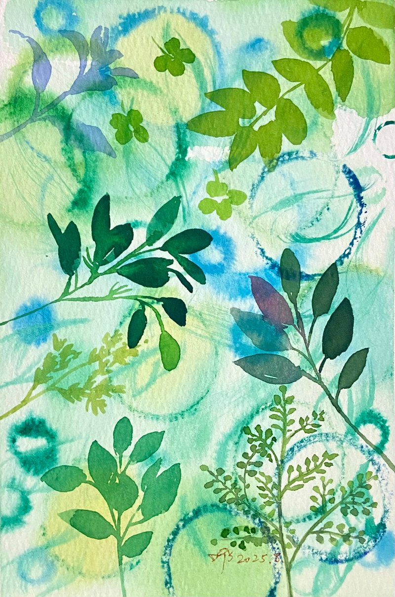 ボタニカルシリーズ - ライムグリーンティー (13x19cm) 水彩画 / フレームなし原画 - 置物 - 紙 ホワイト