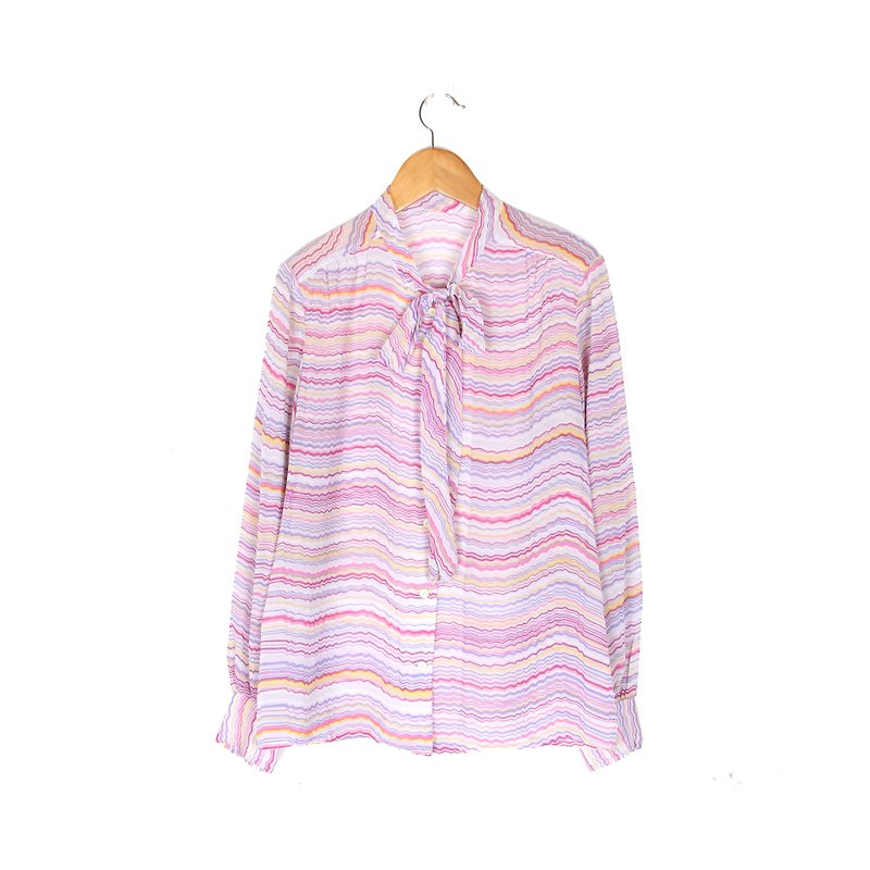 [Eggs] plant vintage pink corrugated vintage print shirt - Women's Shirts - Polyester Pink