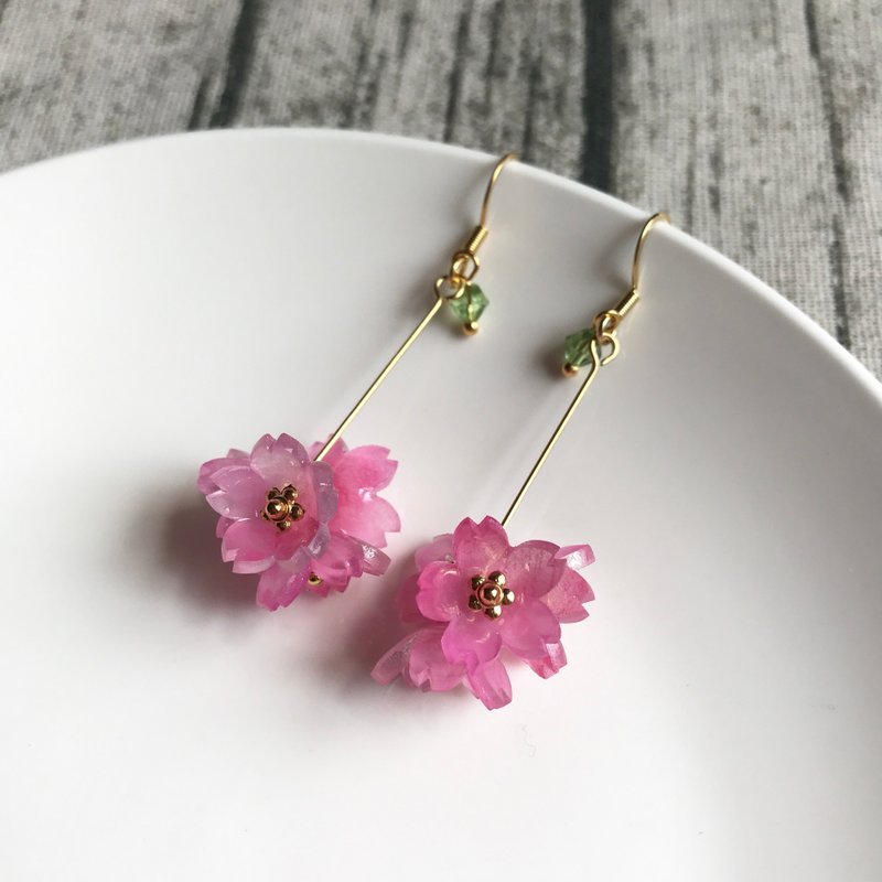 Cherry Blossom Dangle Earrings - Earrings & Clip-ons - Plastic Pink