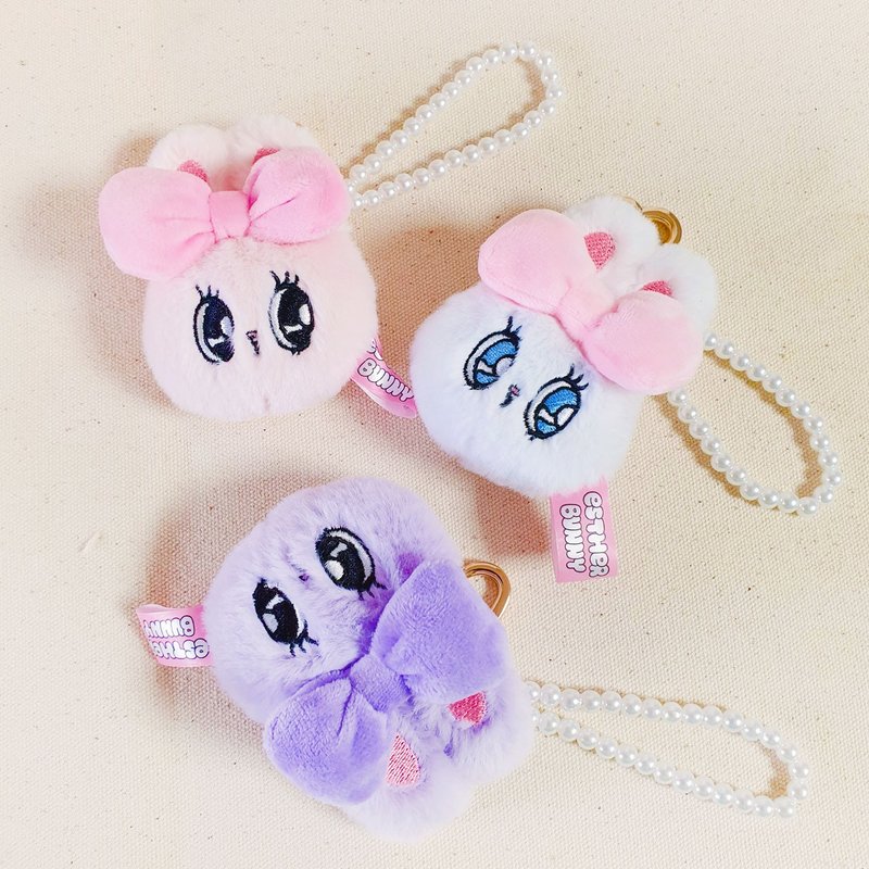 【Esther Bunny艾絲樂小兔】珠鍊絨毛吊飾 全3款 - 鑰匙圈/鑰匙包 - 聚酯纖維 粉紅色