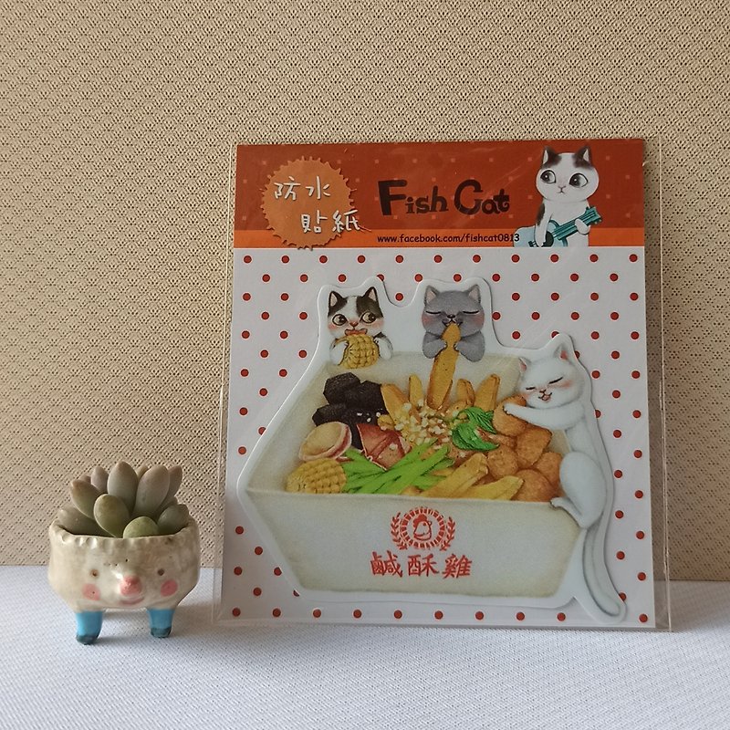 Fish cat/waterproof sticker/salty crispy chicken family - Stickers - Paper Multicolor