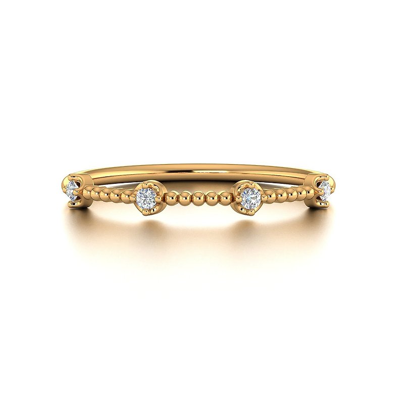 18k Yellow Gold Dainty Starry Diamond Thin Ring Band - Stacking Ring - R041 - แหวนทั่วไป - เพชร สีเงิน