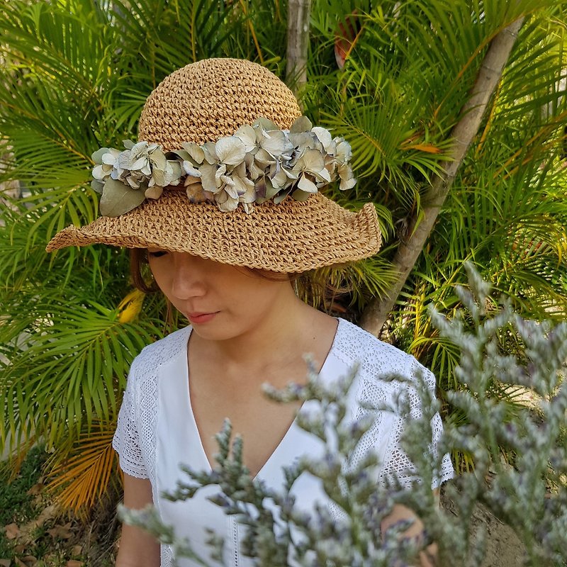 帽子花藝MIX乾燥花冠髮帶款-古典藍繡球 - 髮飾 - 植物．花 