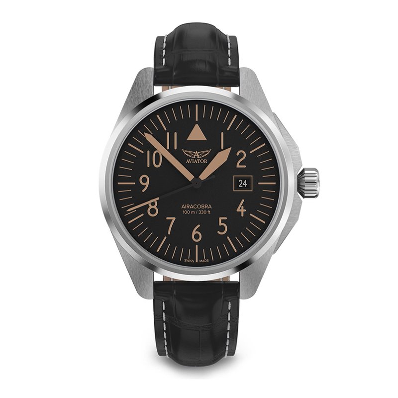 AIRACOBRA P43 TYPE A aviation style watch - Men's & Unisex Watches - Stainless Steel Silver