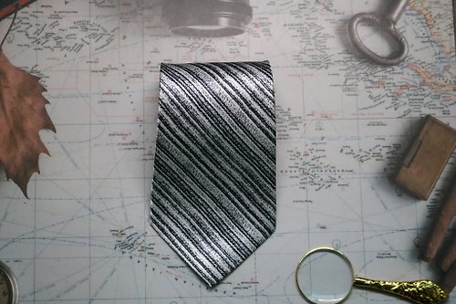 壞紳士 漫畫風黑白斜紋真絲領帶/休閒百搭英倫範necktie