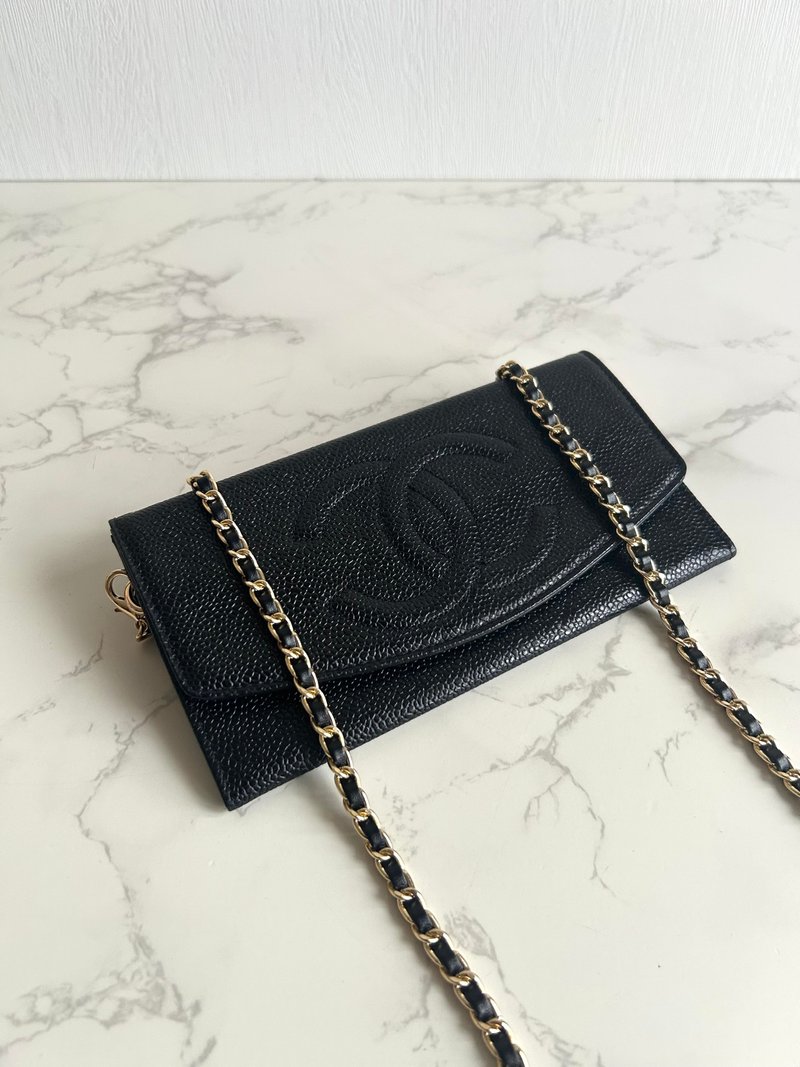 中古包 Chanel黑色魚子醬WOC單肩包 側背包 斜背包 長夾 皮革包 - 側背包/斜背包 - 真皮 黑色