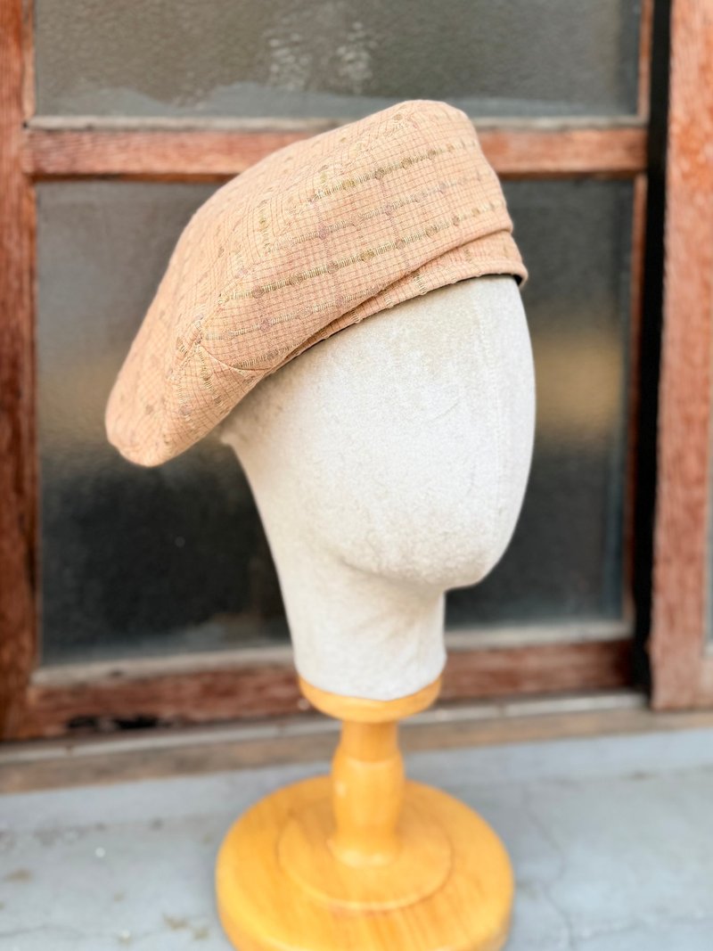 小牛村 / 粉橘 貝雷帽 圓盤帽 棉麻 日系 刺繡 輕薄 手工帽 - 帽子 - 棉．麻 粉紅色