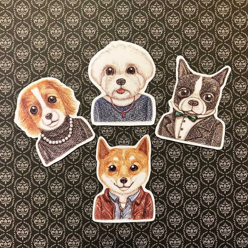 Color pencil hand-painted fashion dog waterproof sticker set 4 pieces - Stickers - Paper 