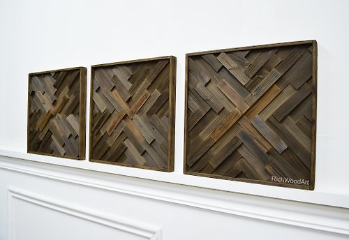 Rich Wood Art 沙堡-木墙艺术模块化油画-套三件