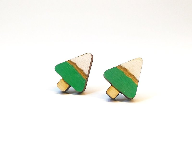 [Snow in the tree] color paste wooden earrings - ต่างหู - ไม้ 