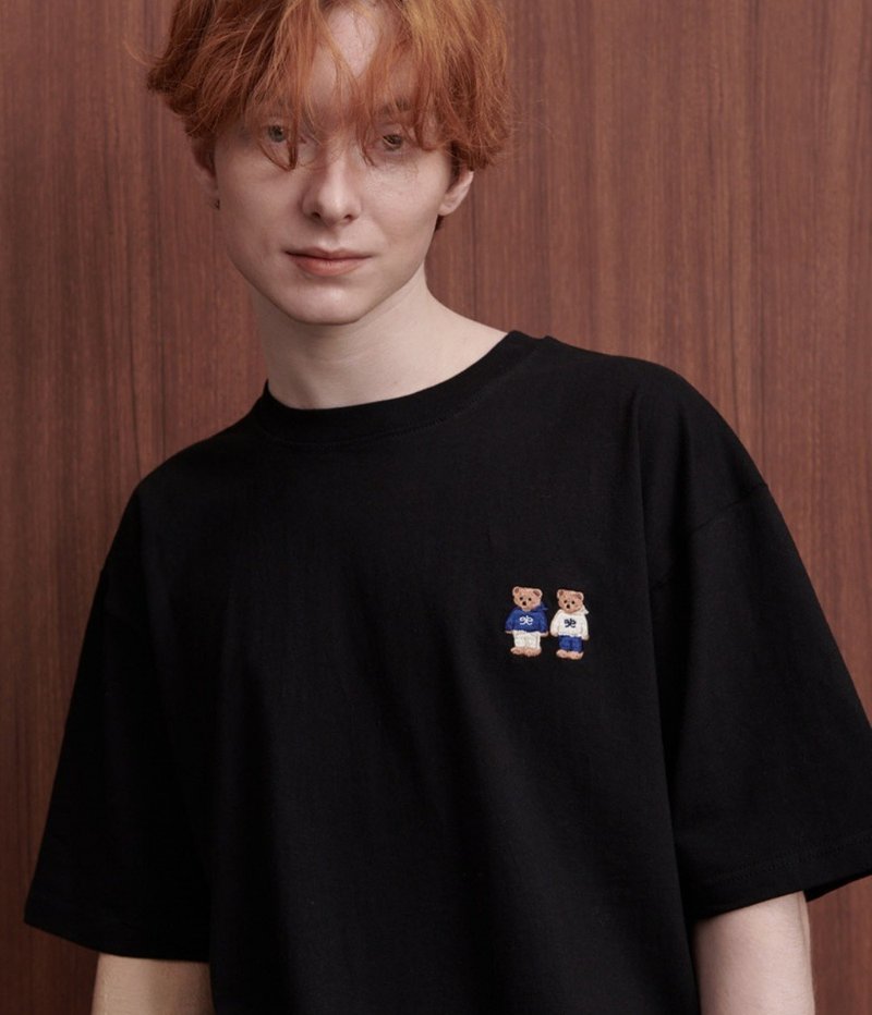 Ambler AS902 Over fit T-shirts Twinlook bear Black 短袖t恤 - 女裝 T 恤 - 棉．麻 黑色