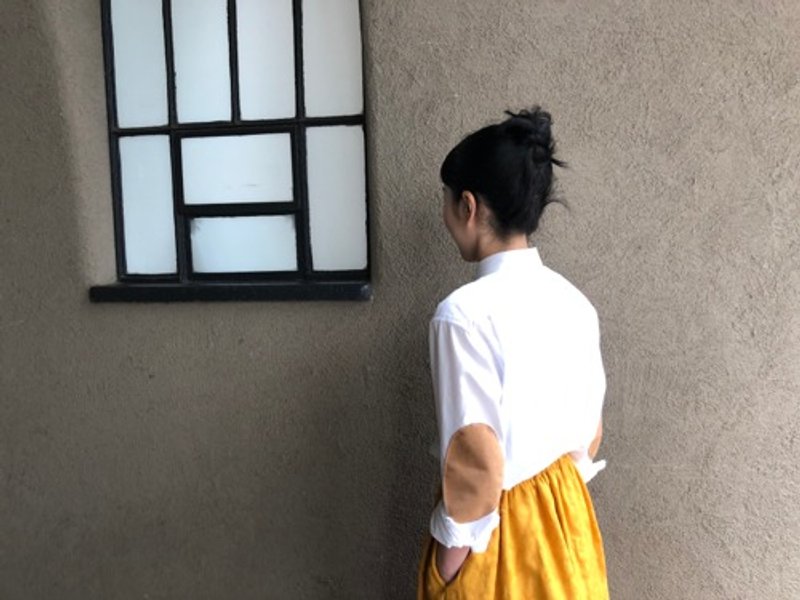 コットン エルボーパッチブラウス - 女襯衫 - 棉．麻 白色