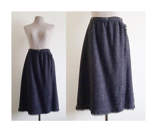 PaiissaraEveryday Vintage Gray Black Wool Wrap Skirt