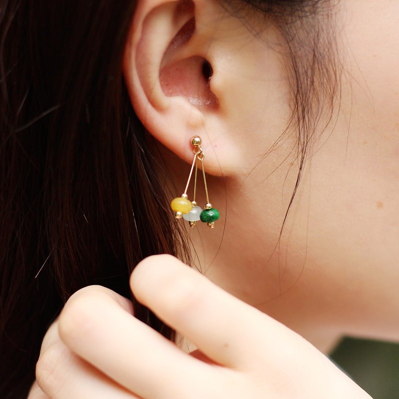 [Abacus] Emerald earrings pure handmade 14k gold note special birthday gift all-match women - ต่างหู - หยก หลากหลายสี