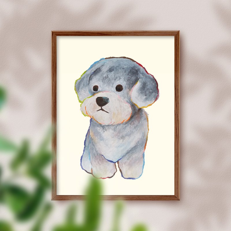 Poodle Teddy Puppy - Kids Animal Illustration - Unframed Wall Art - ตกแต่งผนัง - กระดาษ สีเทา