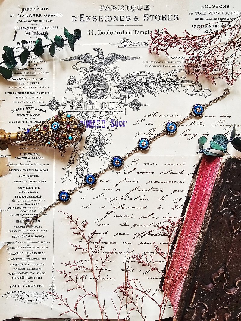 Bressans emaux antique bracelet【French Amédée Fornet antique jewelry】 - สร้อยข้อมือ - วัตถุเคลือบ สีน้ำเงิน