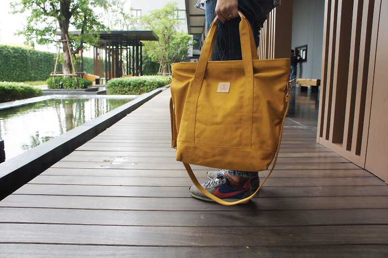 Canvas TOTE BAG yellow mustrad colous simple style - กระเป๋าถือ - วัสดุอื่นๆ สีส้ม