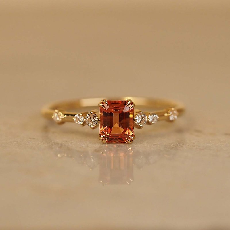 Orange Sapphire Emerald Ring - General Rings - Precious Metals Gold