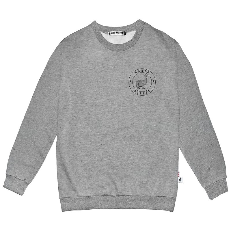 British Fashion Brand -Baker Street- Little Stamp Printed Sweatshirt - Unisex Hoodies & T-Shirts - Cotton & Hemp Gray