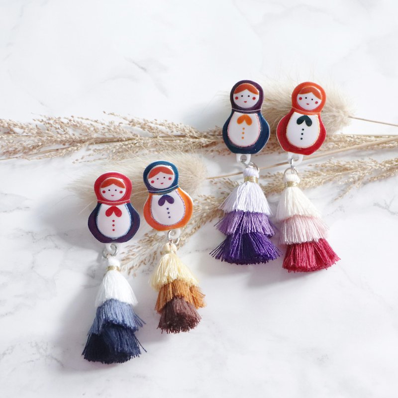 Russian doll tassel earrings - Earrings & Clip-ons - Plastic Multicolor