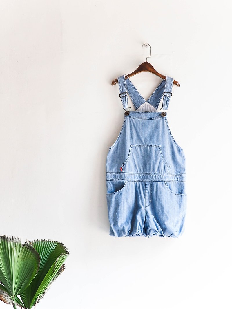 River water mountain - Hiroshima light day and water blue summer girl cotton antique harness straight bows pants Japanese college students dress dress vintage - Overalls & Jumpsuits - Cotton & Hemp Blue