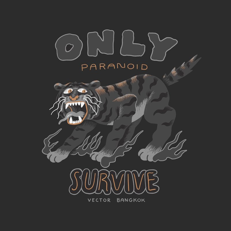 Tiger Embroidery T-Shirt - 女 T 恤 - 棉．麻 黑色