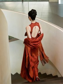 Tixiang Retro New Chinese Backless Jacquard Improved Cheongsam Retro Bride Toasting Dress Wedding Dress