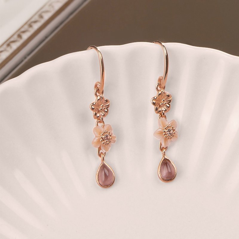 Real Mother of Pearl In 14K Rose Gold Over Pure 925 Sterling Silver - Earrings & Clip-ons - Pearl Pink