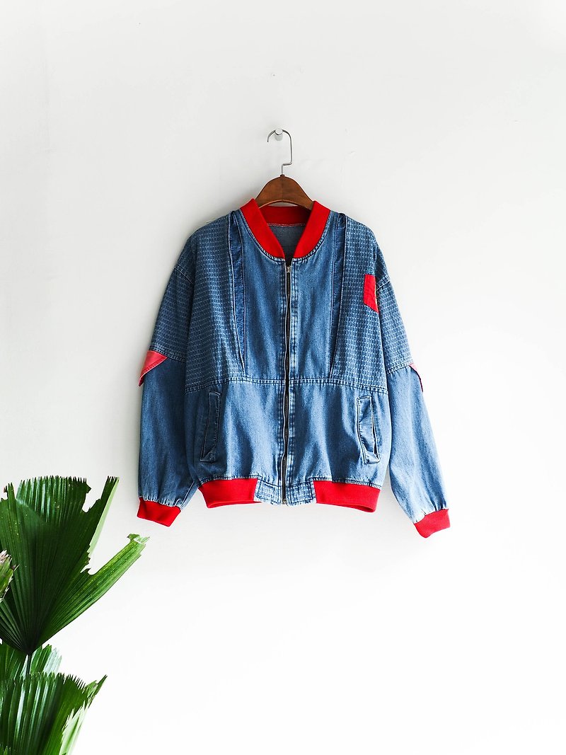 River Hill - Hyogo playful youth baseball pitcher dream antique tannins shirt oversize vintage denim jacket - เสื้อแจ็คเก็ต - ผ้าฝ้าย/ผ้าลินิน สีน้ำเงิน