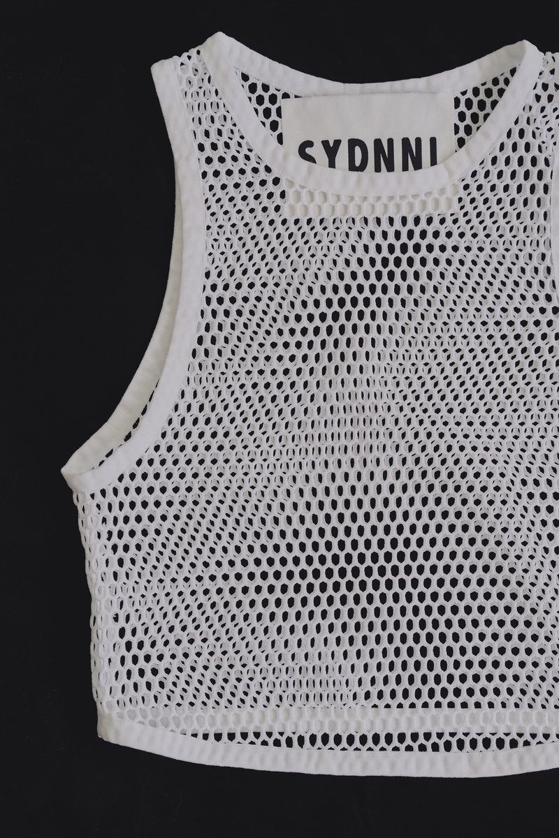 mesh designed tank top 網格短版設計背心 - 背心/無袖上衣 - 聚酯纖維 白色