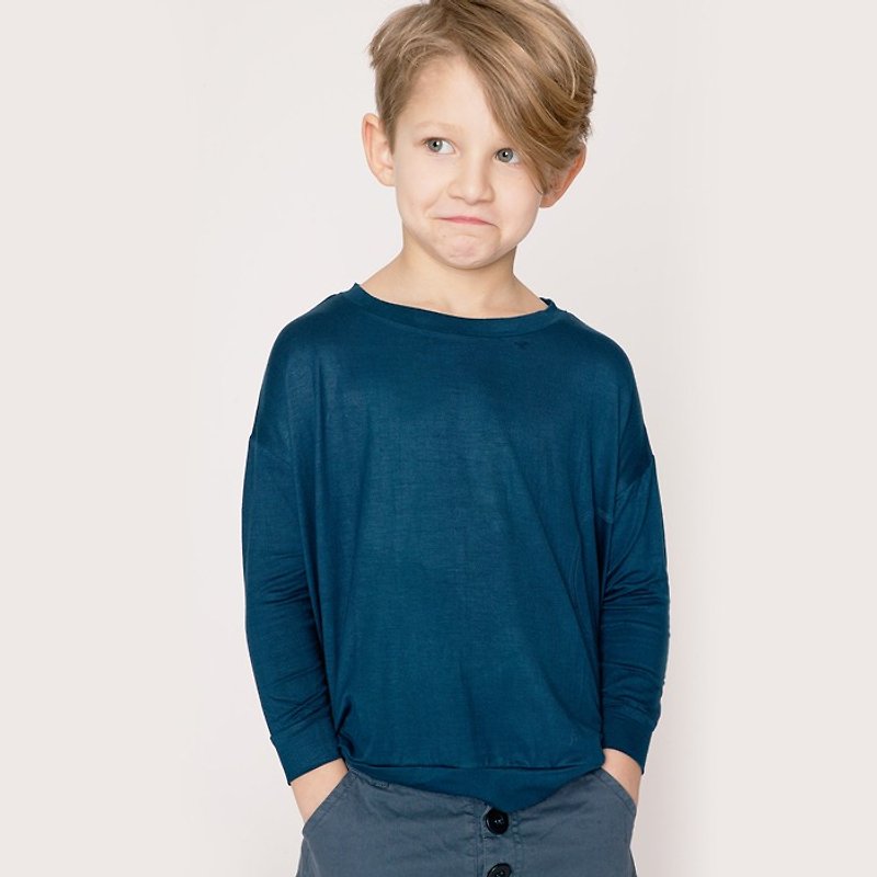 【Swedish children's clothing】Organic cotton long-sleeved top 3 years old to 12 years old dark blue - Tops & T-Shirts - Cotton & Hemp Blue