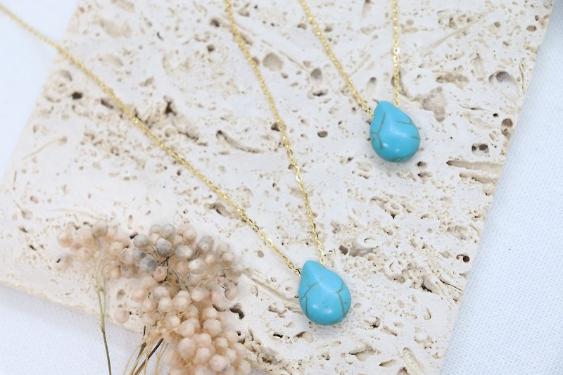 Blue-Turquoise Teardrop Stone 925 Sterling Silver Necklace, Healing Necklace - Necklaces - Sterling Silver Blue