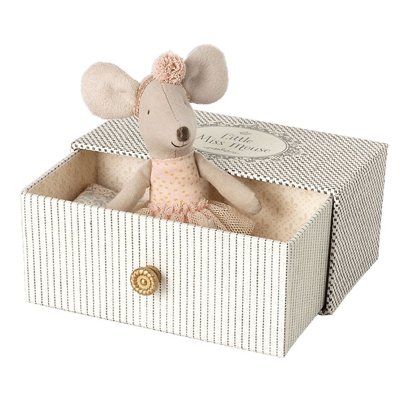 Little Ballerina Mouse in a Drawer - ตุ๊กตา - ผ้าฝ้าย/ผ้าลินิน สึชมพู