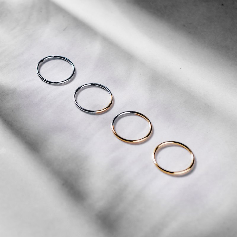 Luna - 月圓圓缺純銀雙色細戒-18K黃金+白金色 - 戒指 - 純銀 金色