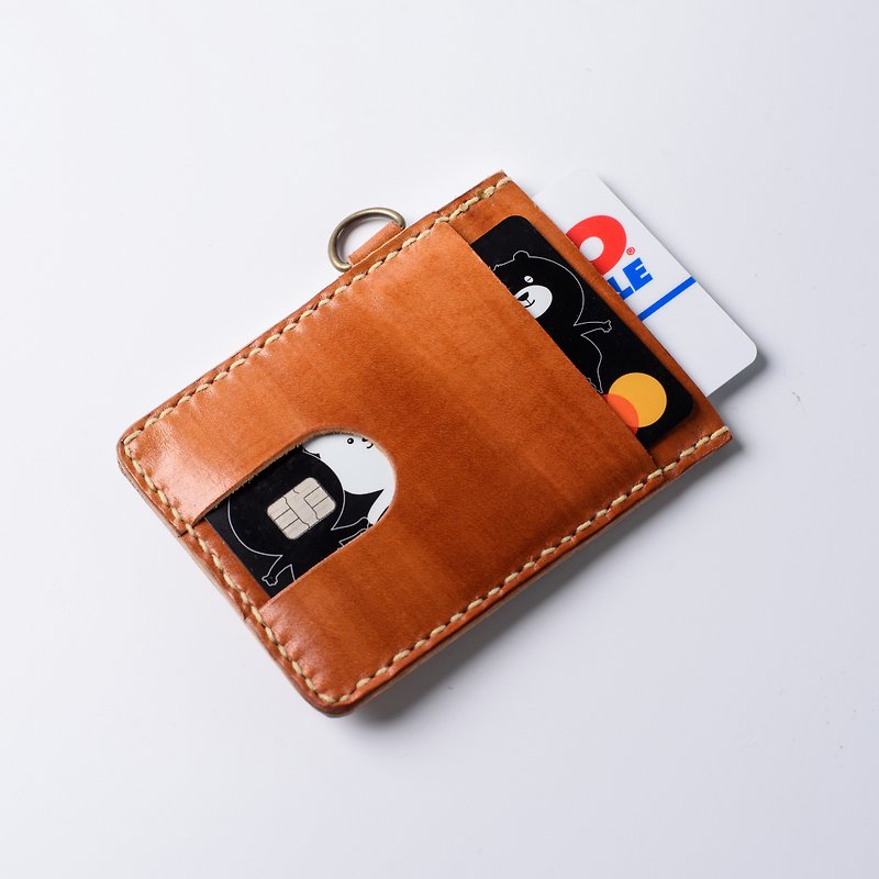 Hand dyed-vegetable tanned leather three-layer ticket holder card holder - ที่ใส่บัตรคล้องคอ - หนังแท้ สีนำ้ตาล